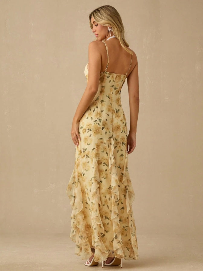 Long dress with empire-style flounces
