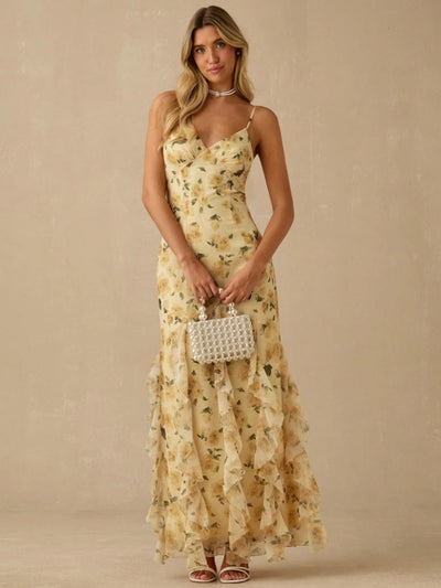 Long dress with empire-style flounces