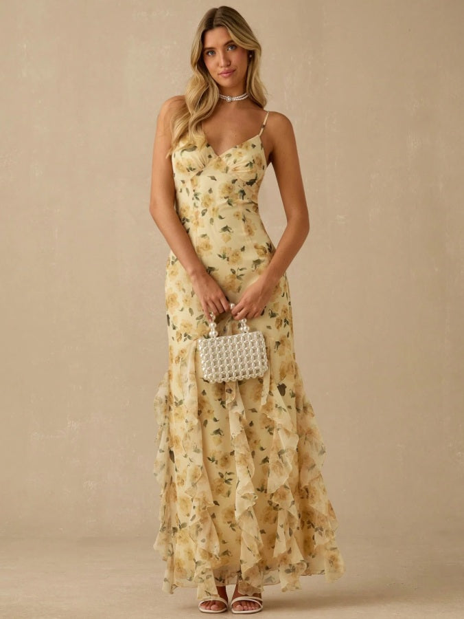 Long dress with empire-style flounces