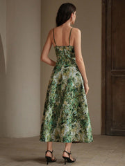 Green bohemian style dress with all-over print