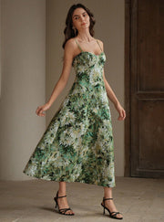 Green bohemian style dress with all-over print