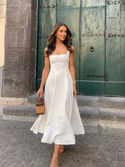 Lotus leaf type long dress with square neck