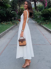 Lotus leaf type long dress with square neck